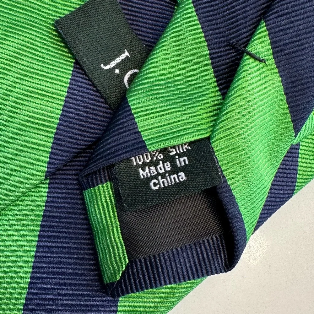 J. Crew Preppy Navy Lime Striped Classic Silk Tie